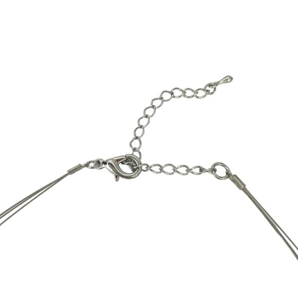 Necklace and Ear Set, Silver Tone, 3 Strand Illusion, Flat Bead, 16"-20" - Picture 7 of 10